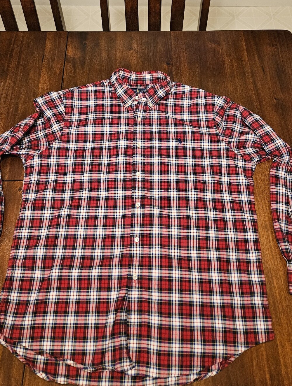 Ralph Lauren Mens Red Navy Plaid Button-Up Shirt - Picture 2 of 7